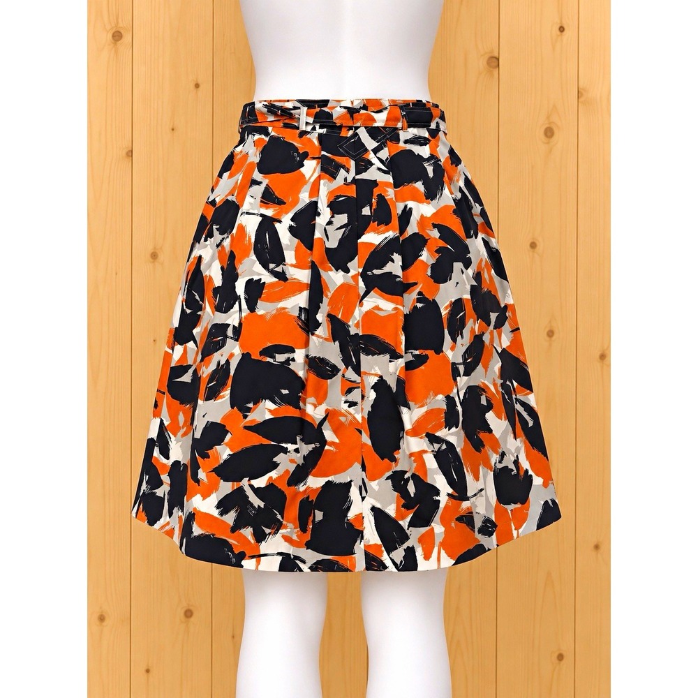Banana Republic Women's Abstract Print Satin Pleated A-Line Skirt 6 Knee Zip[A5]